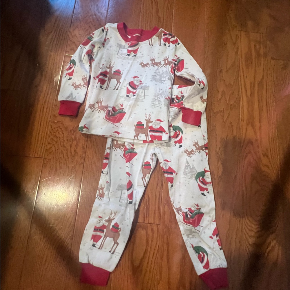 Pottery Barn Kids Red and White Santa Reindeer Holiday Pajama Set